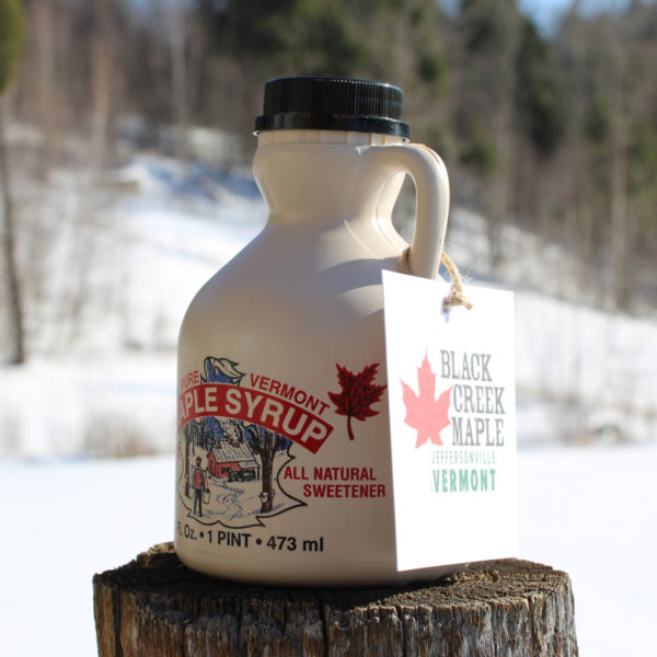 One Pint jug of 100% Vermont Black Creek Maple syrup